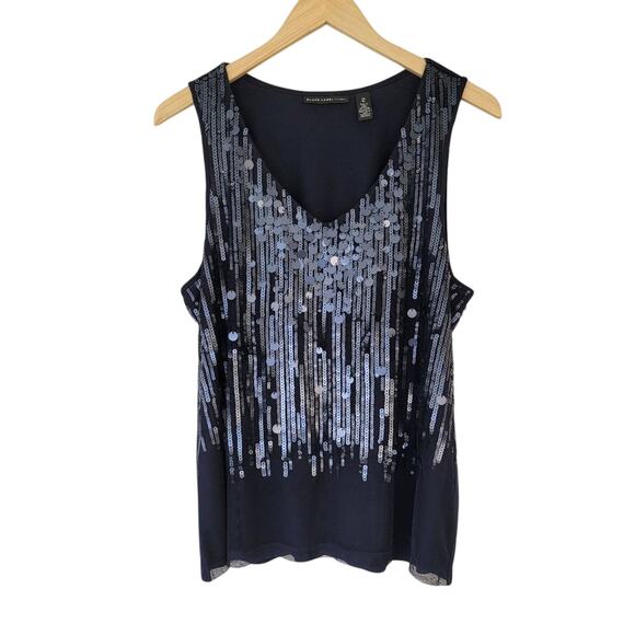 Black Label by Chicos Sequin Embellished Sleeveless Top Womens L Navy Metallic - Picture 1 of 10